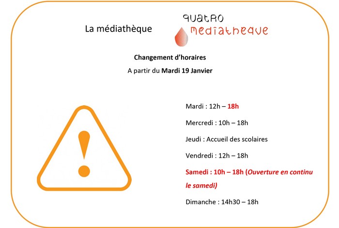 Adaptation des horaires de la médiathèque suite au couvre feu à 18h